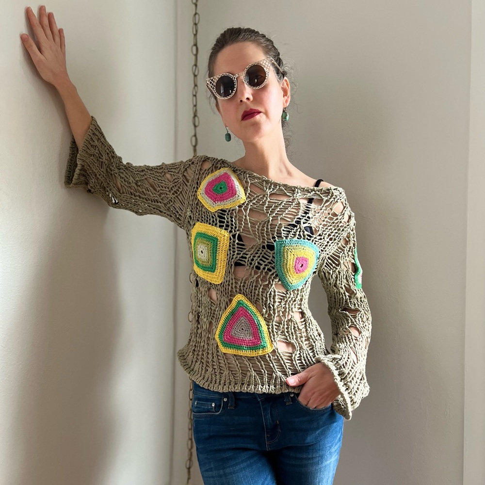 Crochet Patchwork Open Net Sweater